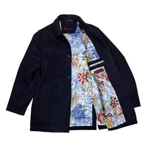 ROBERT GRAHAM Wool Blend Luxury Designer Business Trench Pea Coat Mens Medium